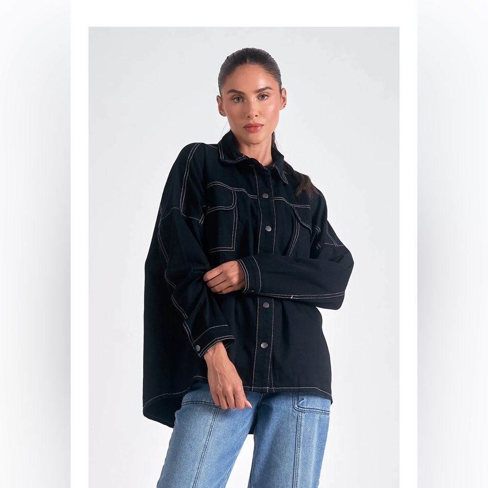 Designer Elan black shirt denim jacket size Small or Medium